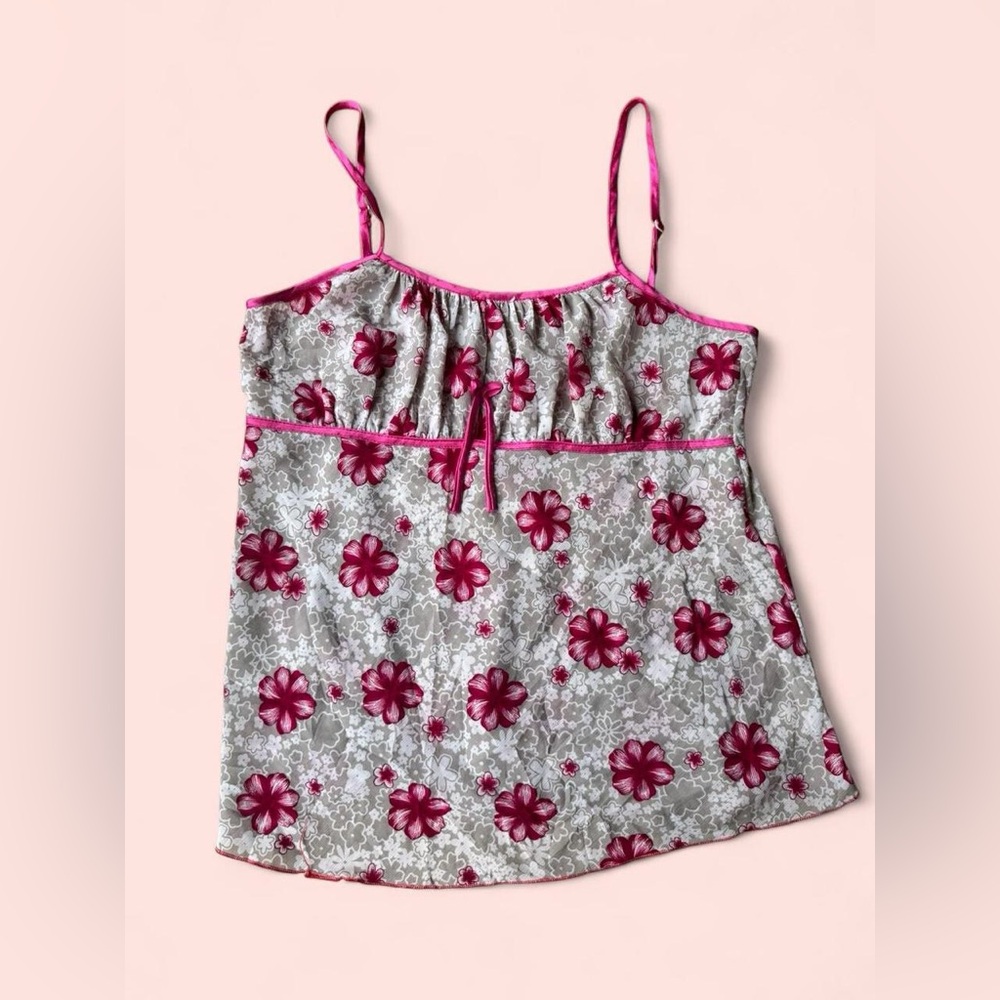 Floral Pink and Gray Camisole Top Vintage Y2K